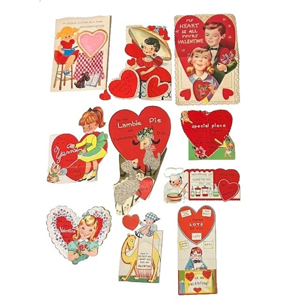 VTG Valentine Card Lot Of 10 Vintage Large Cards Used "AS IS SEE DESCRIPTION"